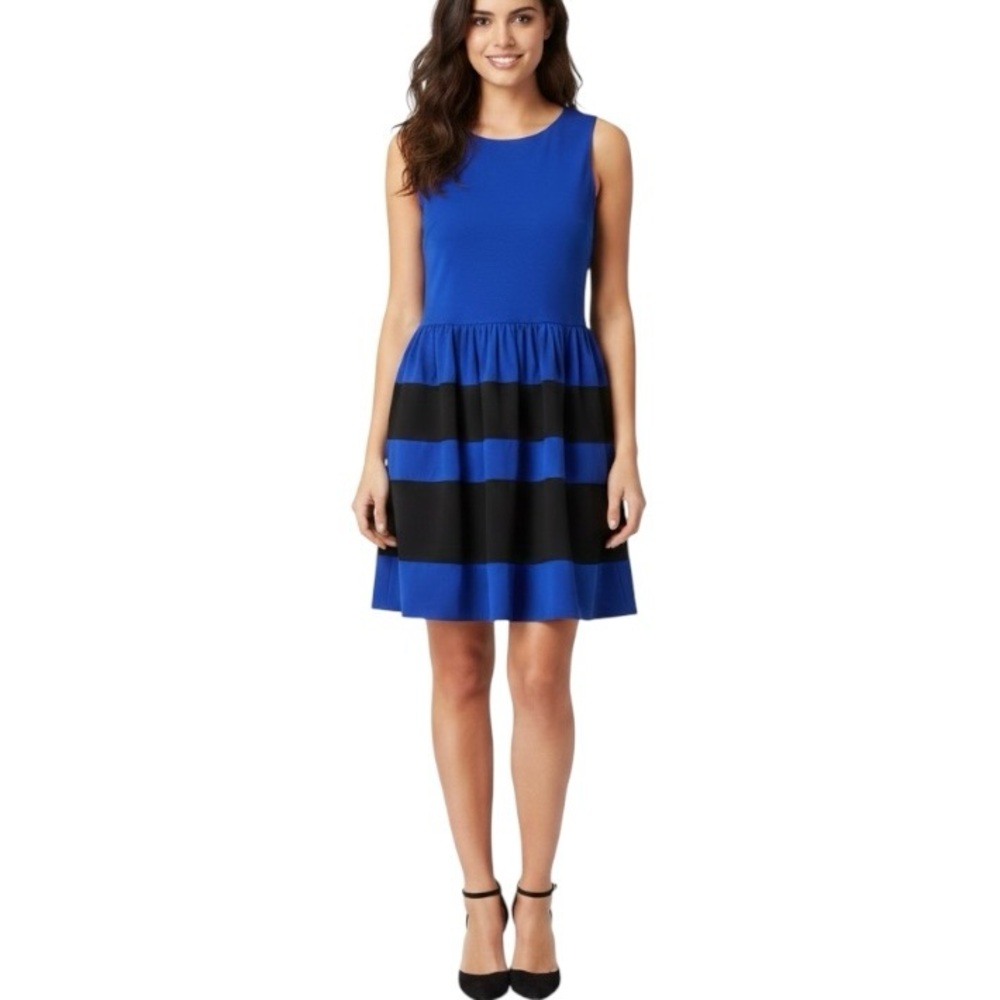 Nordstrom Necessary Objects Blue Fit Flare Dress S Black Stripe Preppy Heritage